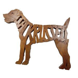 Jack Russel Terrier Wooden Puzzle Scroll Jigsaw Figurine USA Signed By Maker